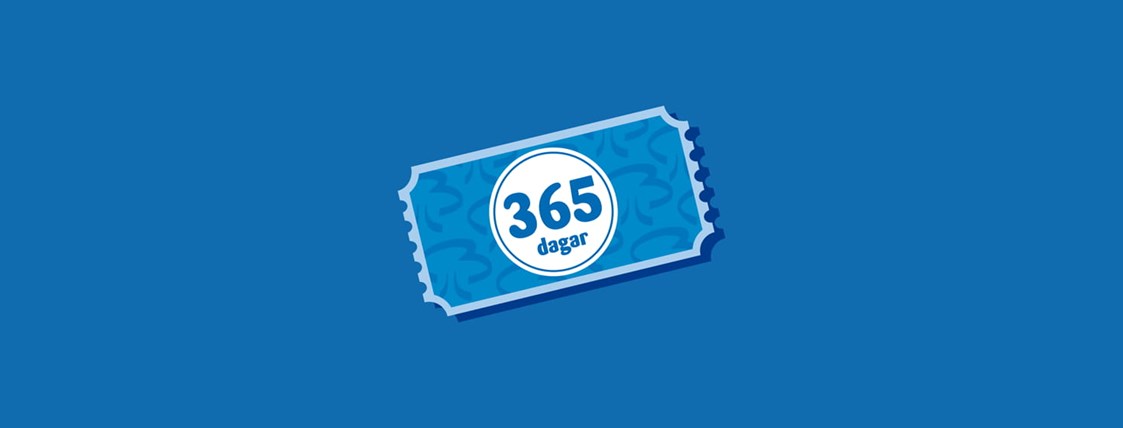 En illustrerad bild visar en biljett med ordet "365 dagar".