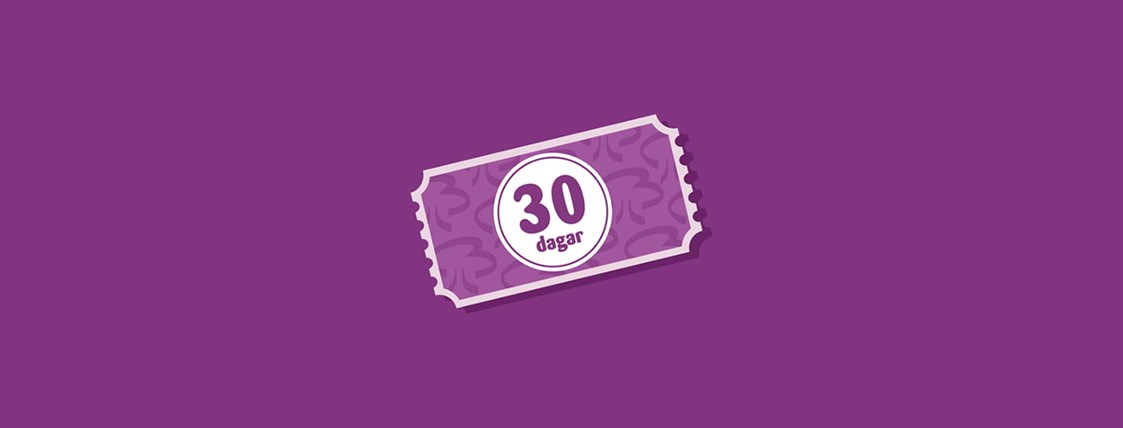 En illustrerad bild visar en biljett med ordet "30 dagar".